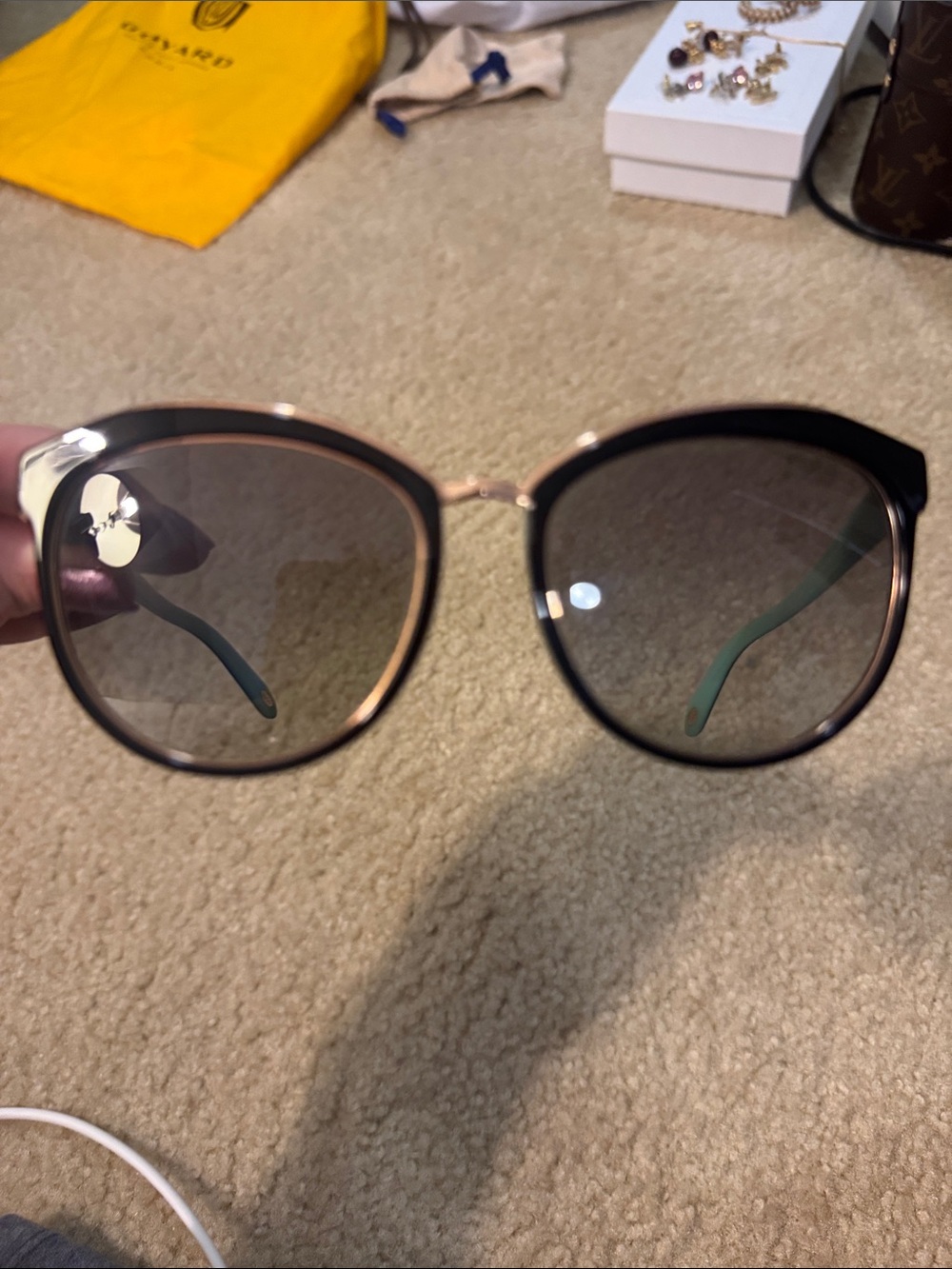 Tiffany & Co Women's Black and Gold Cat-Eye Sunglasses - Designer Style